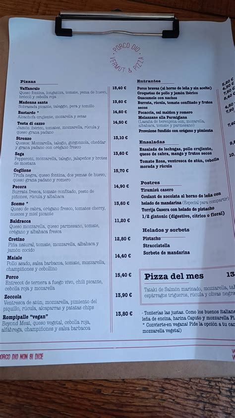 porcodio es menu|Menu at Porco Dio restaurant, Lleida